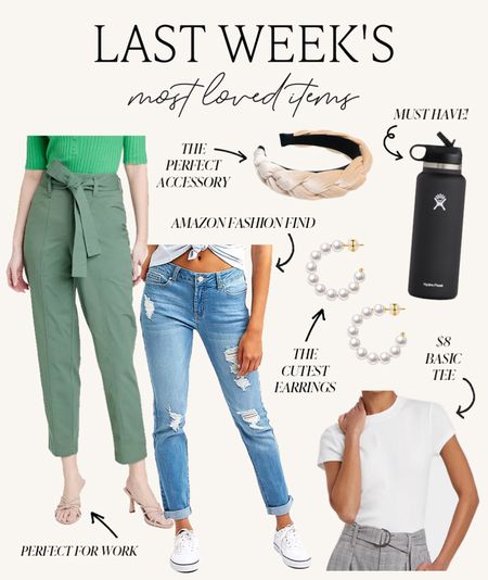 Last week’s most loved items! All of the top products you guys loved the most that I shared last week. Including the best workwear ankle pants, distressed jeans, a cute summer headband, pearl hoop earrings, the best under $10 basic tee, and a must have insulated tumbler! 

#amazonfinds #bestsellers #summeraccessory #targetfinds #summerfashion 

#LTKworkwear #LTKunder100 #LTKSeasonal