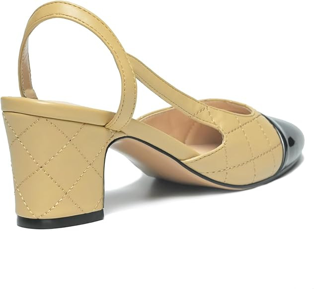 LEHOOR Chunky Heel Slingback Pumps Cap Toe Two Toned for Women, Mid Block Heel Almond Pointy Toe ... | Amazon (US)