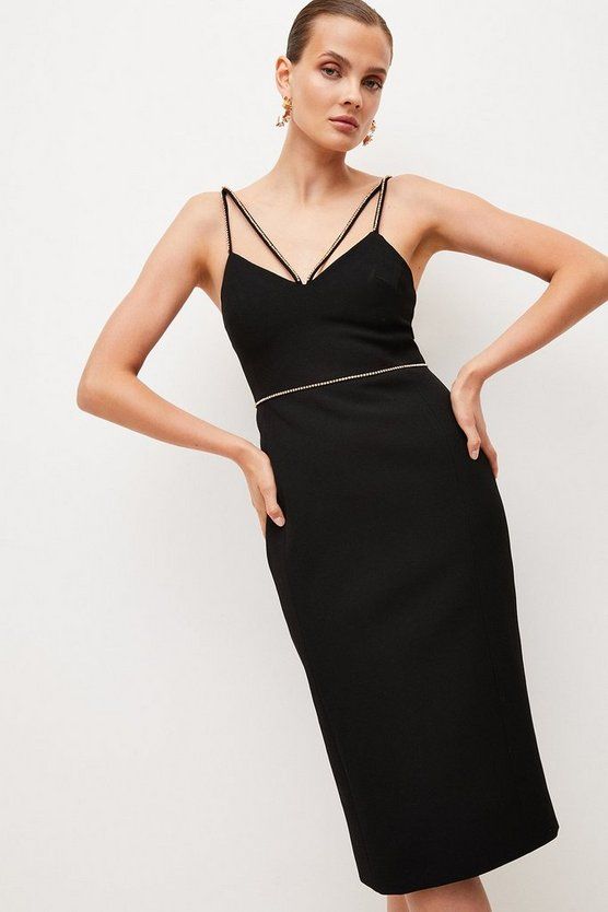 Diamante Strap Cut Out Dress | Karen Millen UK & IE