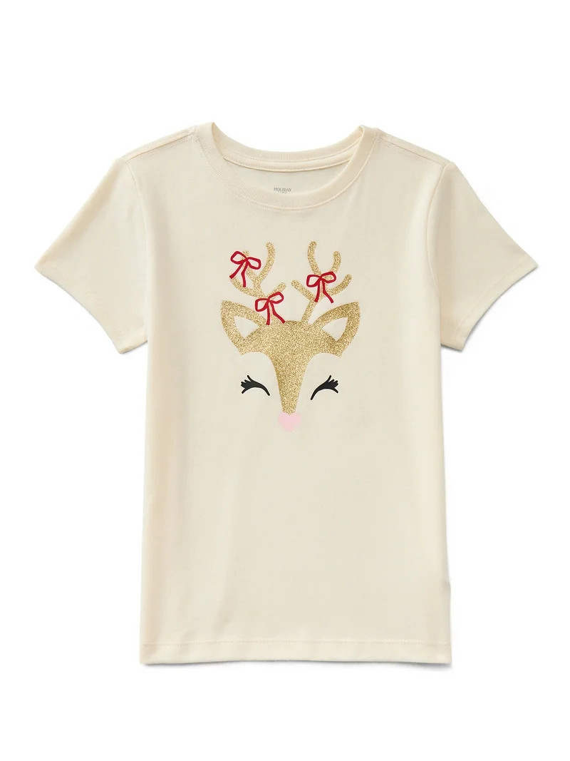 Holiday Time Girls Christmas Short Sleeve Graphic T-Shirt, Sizes 4-18 | Walmart (US)