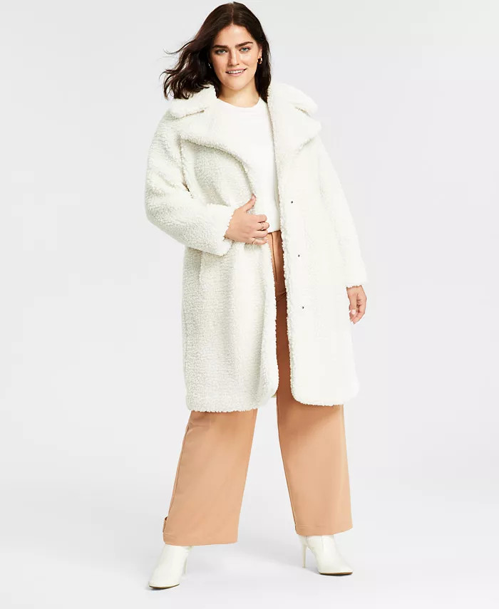 Women's Plus Size Notch-Collar Teddy Coat, Created for Macy's | Macy's