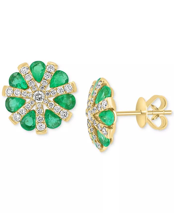 EFFY® Emerald (2 ct. t.w.) & Diamond (1/2 ct. t.w.) Flower Cluster Stud Earrings in 14k Gold | Macys (US)
