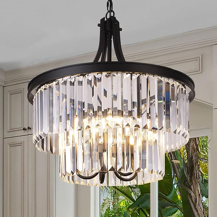 Wellmet Crystal Chandeliers for Dining Room Lights Fixtures, 5 Light Black Chandeliers for Bedroo... | Amazon (US)