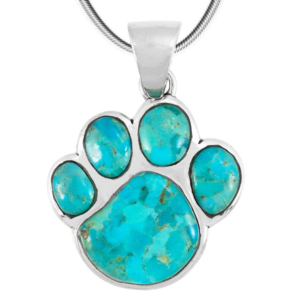 Sterling Silver Paw Pendant Turquoise P3178-C75 | TURQUOISE NETWORK