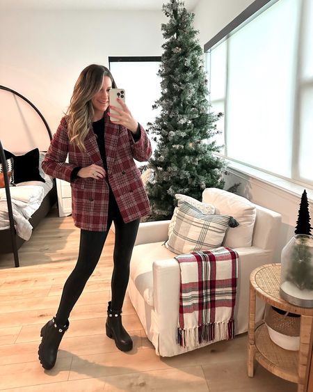 In a medium bodysuit, plaid blazer and leggings with jewel boots for winter from Amazon - all fits TTS.

#LTKunder50 #LTKHoliday #LTKSeasonal
