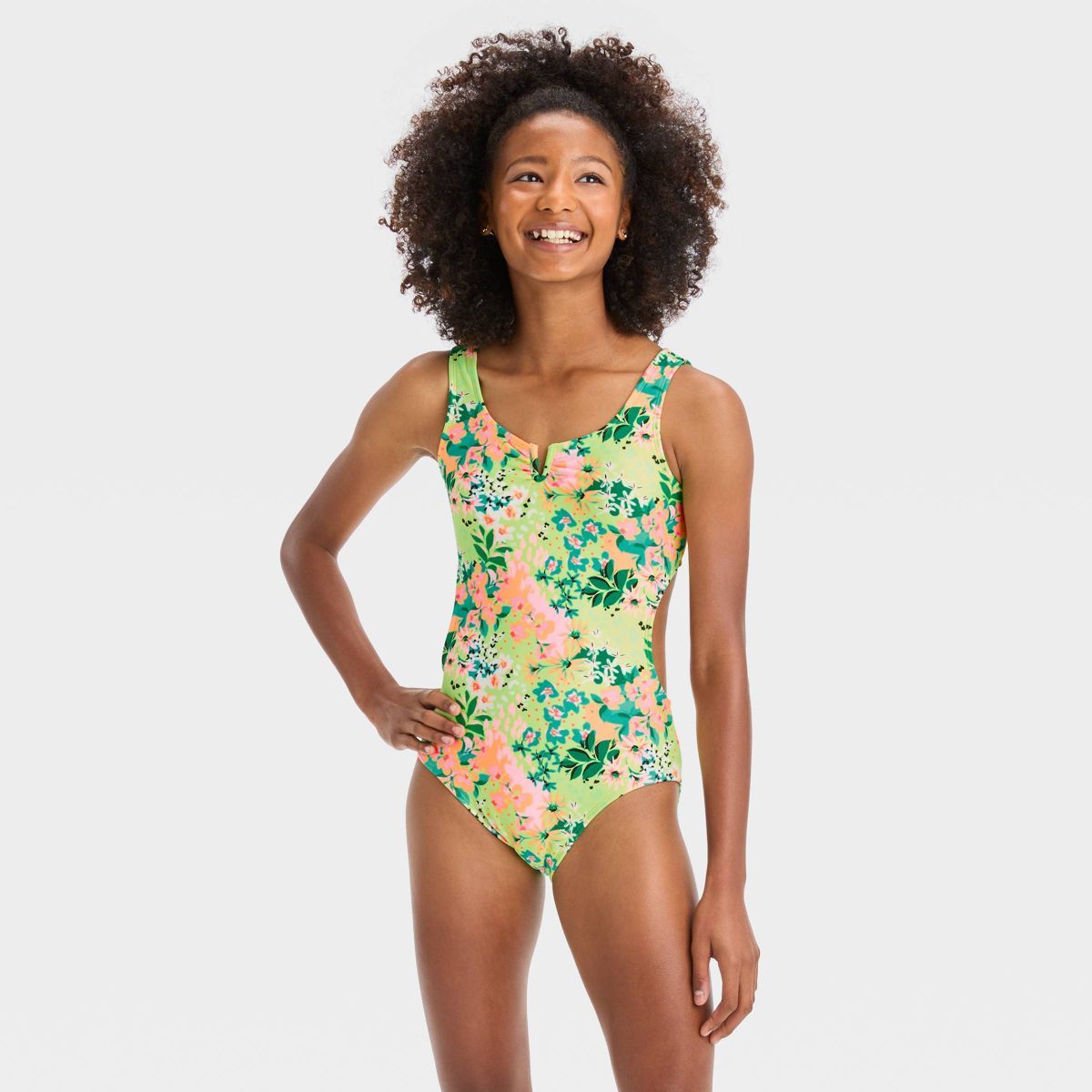 Girls' 'Patch it Up' Floral Printed One Piece Swimsuit - art class™ XS | Target
