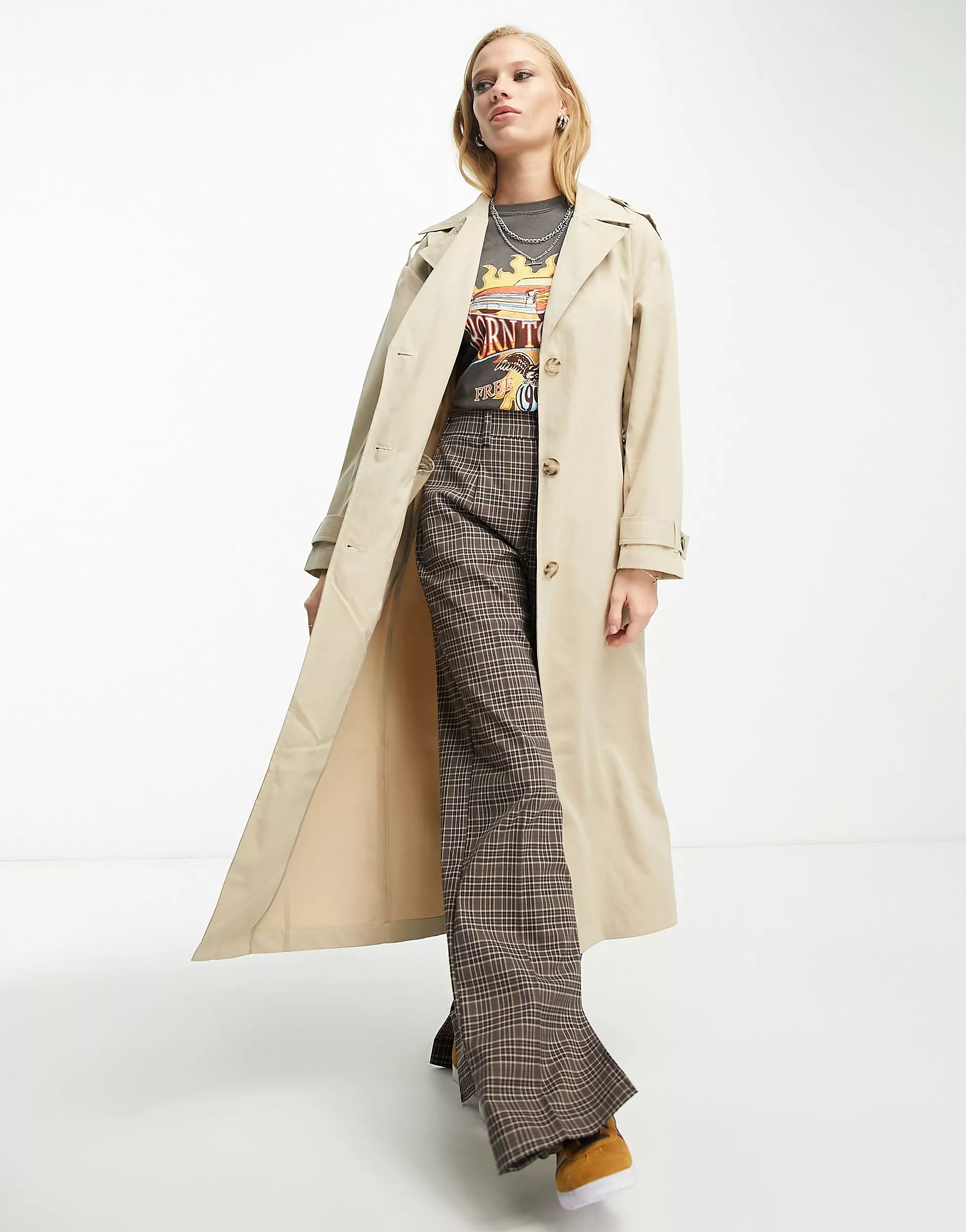 ONLY longline trench coat in stone  | ASOS | ASOS (Global)
