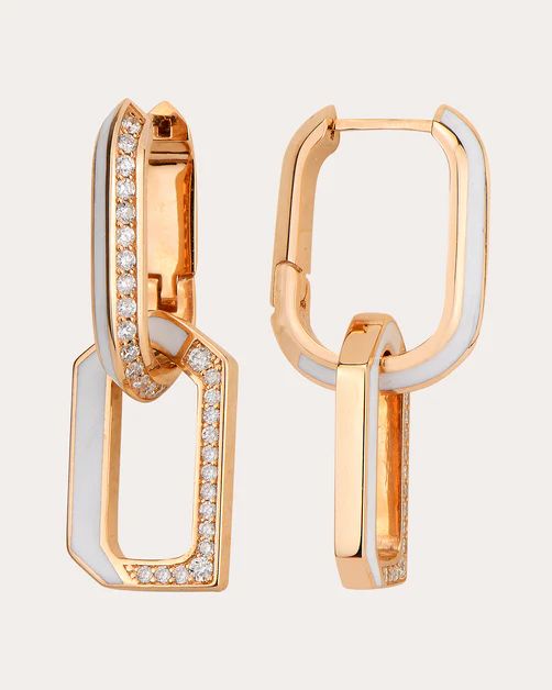 Diamond & White Enamel Flow Chain Drop Earrings | Olivela