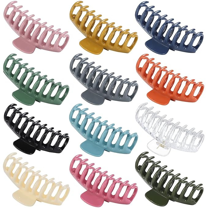 12 Pack Hair Claw Clips 4.3 Inch Large Stylish Hair Clips Barrettes with 12 Colors Hair Claw Clip... | Amazon (US)