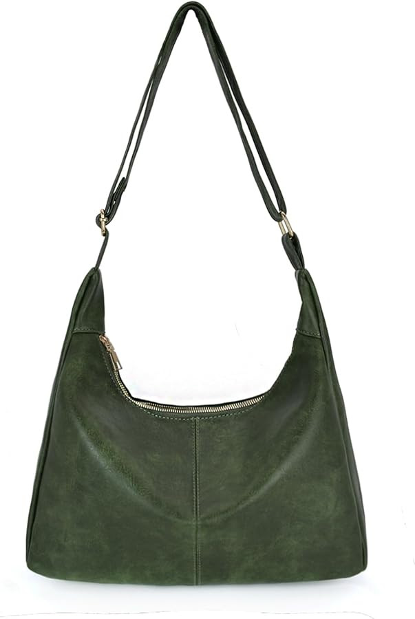 Vegan Leather Hobo Bags for Women Soft Slouchy Shoulder Handbag Zipper Work Tote Travel Purses | Amazon (US)