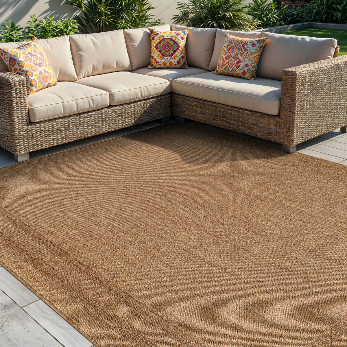 Border Natural/Jute Easy-Care Indoor/Outdoor Flat Woven Area Rug | Wayfair North America
