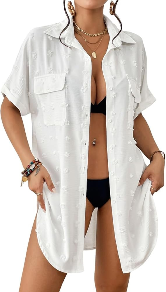 Bsubseach Short Sleeve Bathing Suit Cover Ups for Swimwear Women Button Down Shirt Dress | Amazon (US)