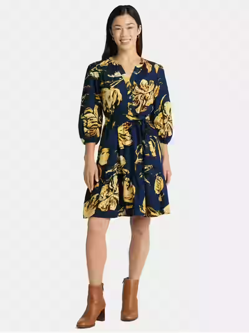 Time and Tru Women's Poplin Shirt Dress with Long Sleeves, Sizes XS-XXXL | Walmart (US)
