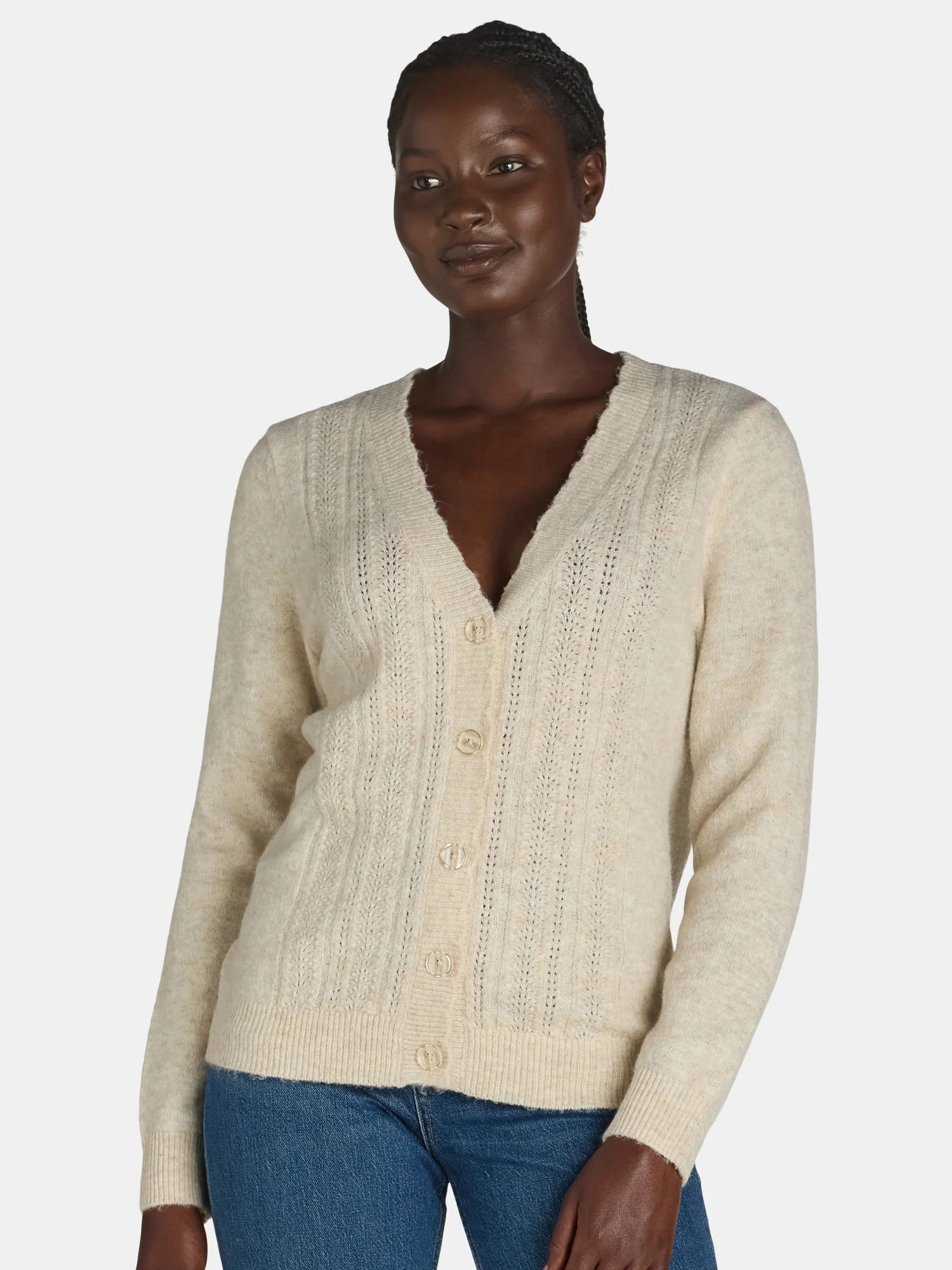 The Pioneer Woman V-Neck Pointelle Cardigan Sweater, Lightweight, Women’s | Walmart (US)