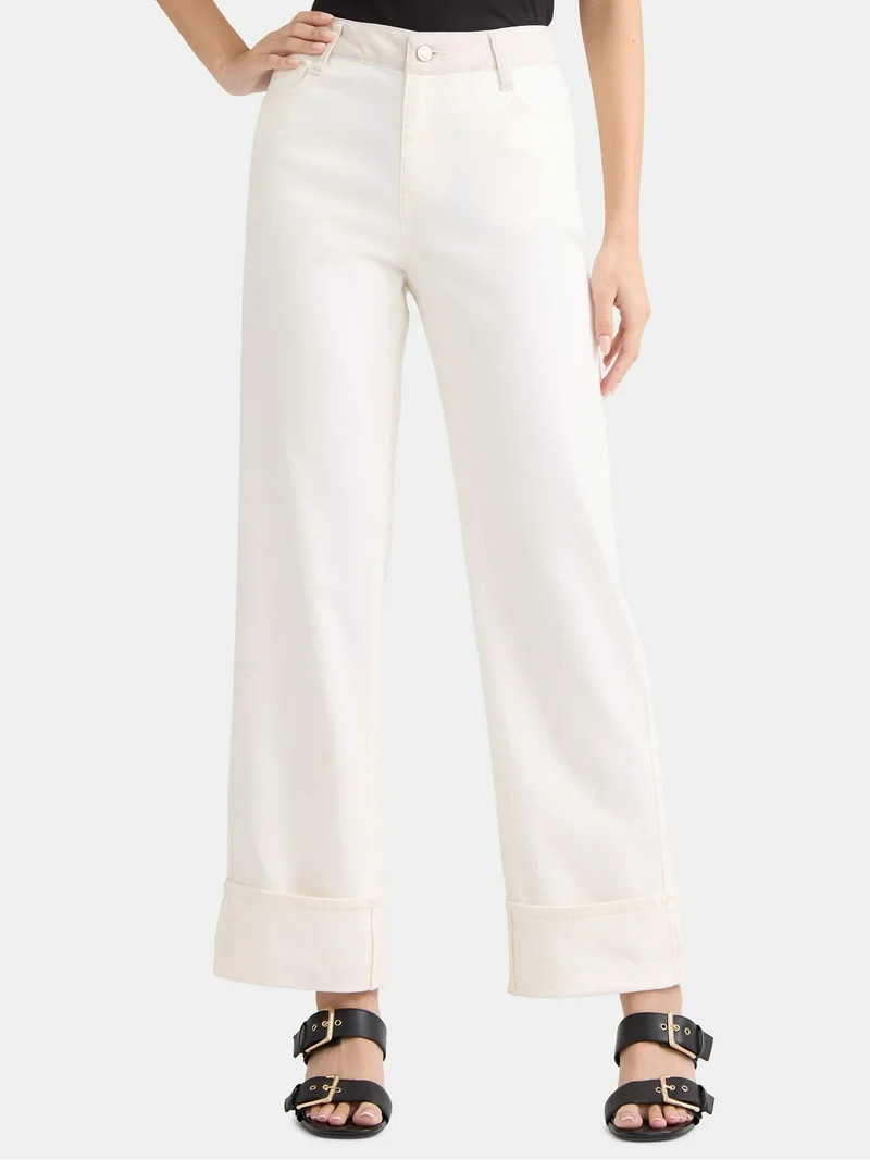 Time and Tru Women's High Rise Colorblock Straight Leg Cuffed Jeans, 29" Inseam, Sizes 2-20 | Walmart (US)