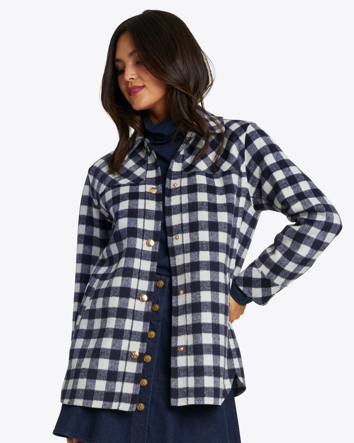 Shirt Jacket in Navy Gingham | Draper James (US)