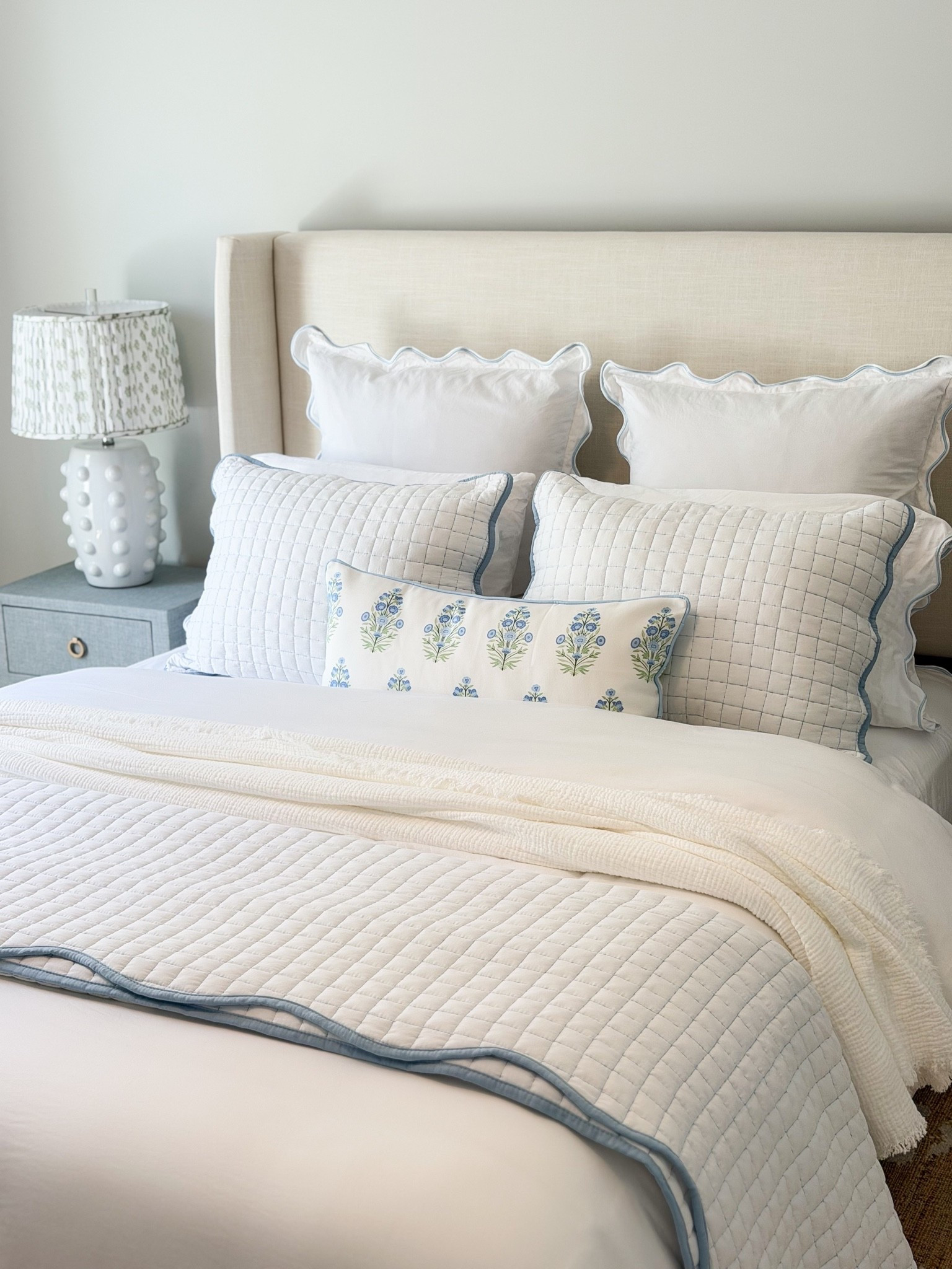 Pottery Barn vibes for way less! 

Scallop bedding, Amazon bedding, Wayfair Tilly bed, blockprint pillow, Grandmillennial style, Grandmillennial decor, blue and green bedroom, preppy style, preppy decor

#LTKHome
