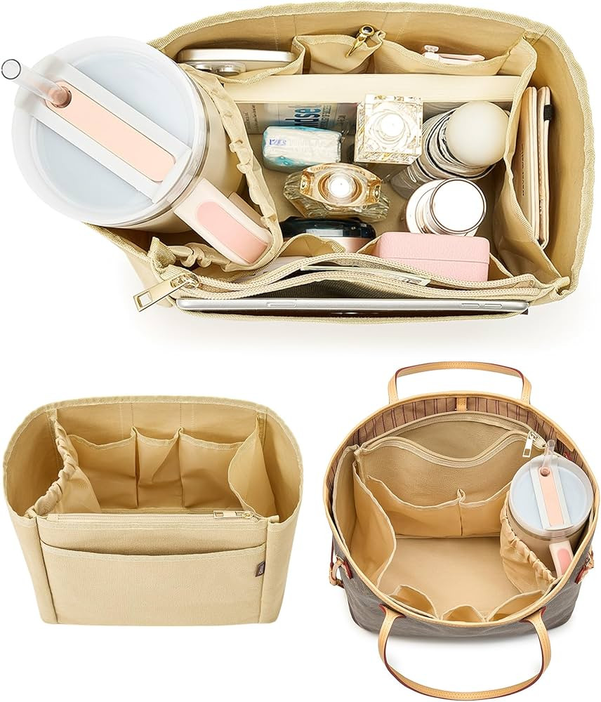 Tote Bag Organizer Insert with Stanley Cup Holder and Zipper Bag, Compatible with Neverfull, Sain... | Amazon (US)