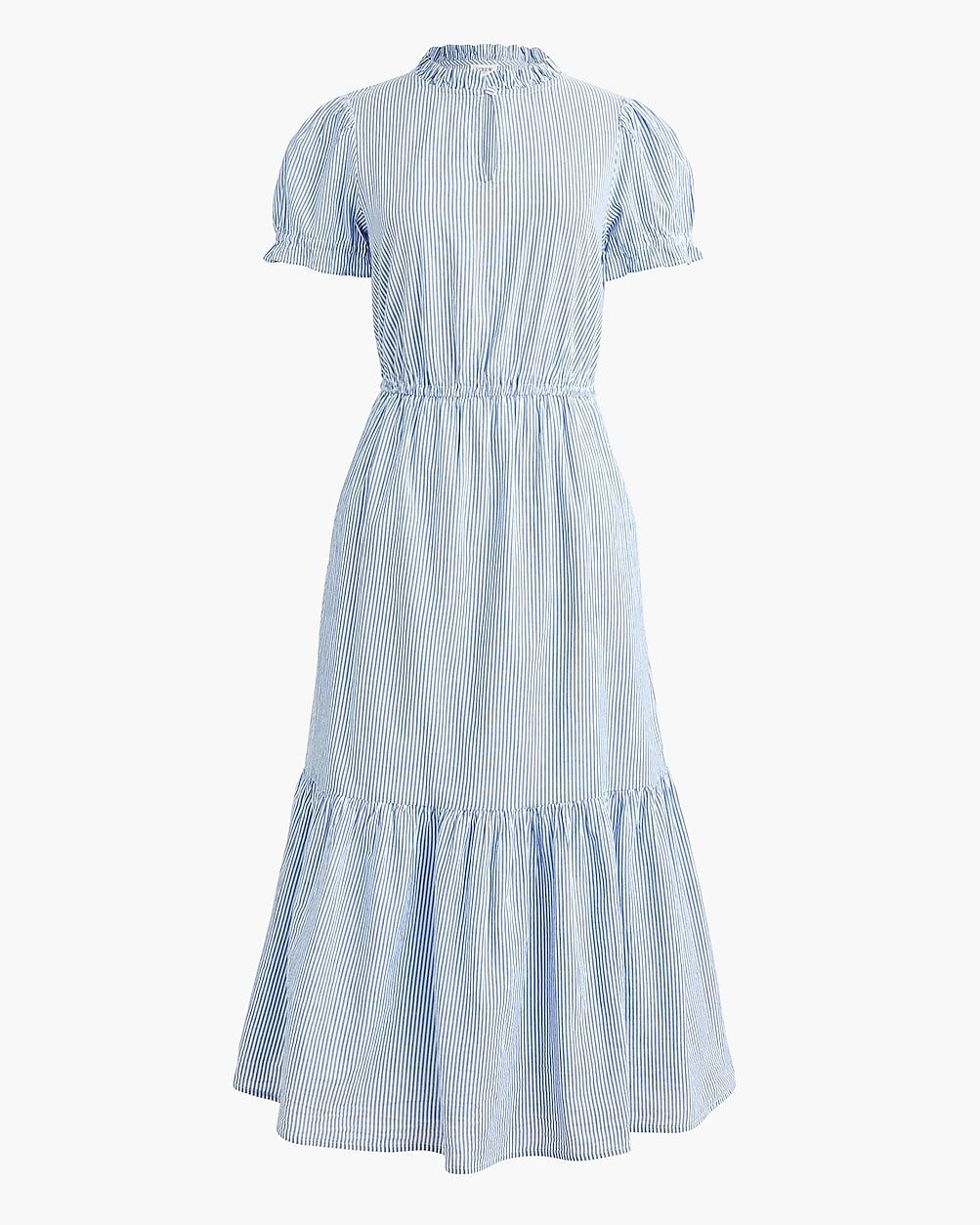 Striped ruffleneck puff-sleeve midi dress | J.Crew Factory