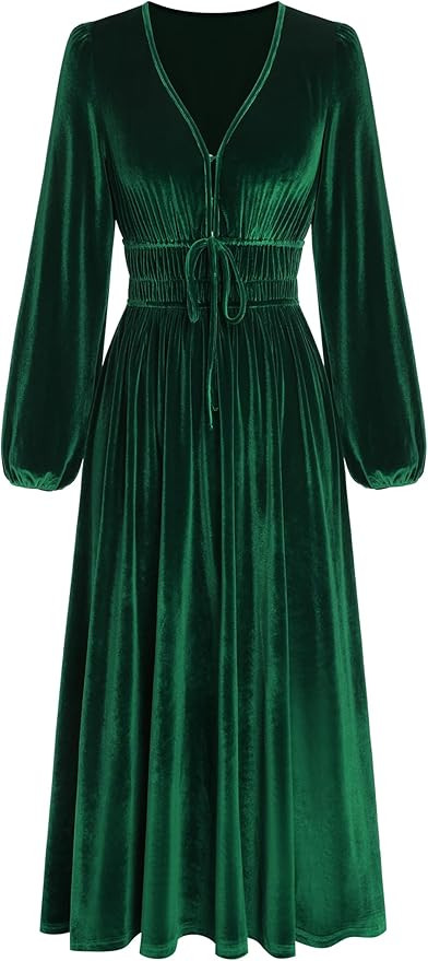 ZAFUL Womens Long Sleeve Velvet Dress 2025 Fall V Neck Holiday Cocktail Party Semi Formal Midi Dr... | Amazon (US)