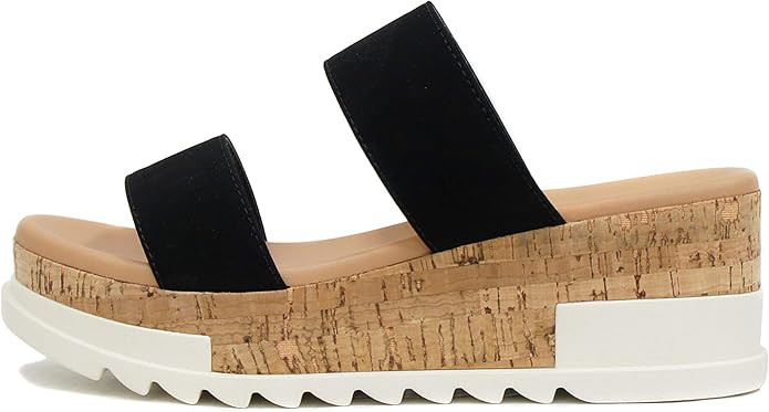 Soda Poppin ~ Slip On Flatform with Inmitation Cork Bottom and Double Straps | Amazon (US)