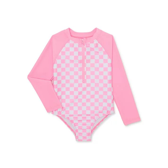 Wonder Nation Baby and Toddler Girl Zip Rashguard Swimsuit, 1-Piece, Sizes 12M-5T - Walmart.com | Walmart (US)
