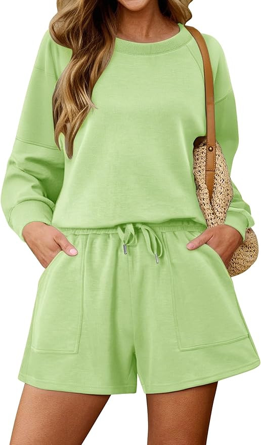 KISSMODA 2 Piece Sets for Women Sweatsuit Casual Tracksuits Long Sleeve Tops and Shorts 2025 Loun... | Amazon (US)