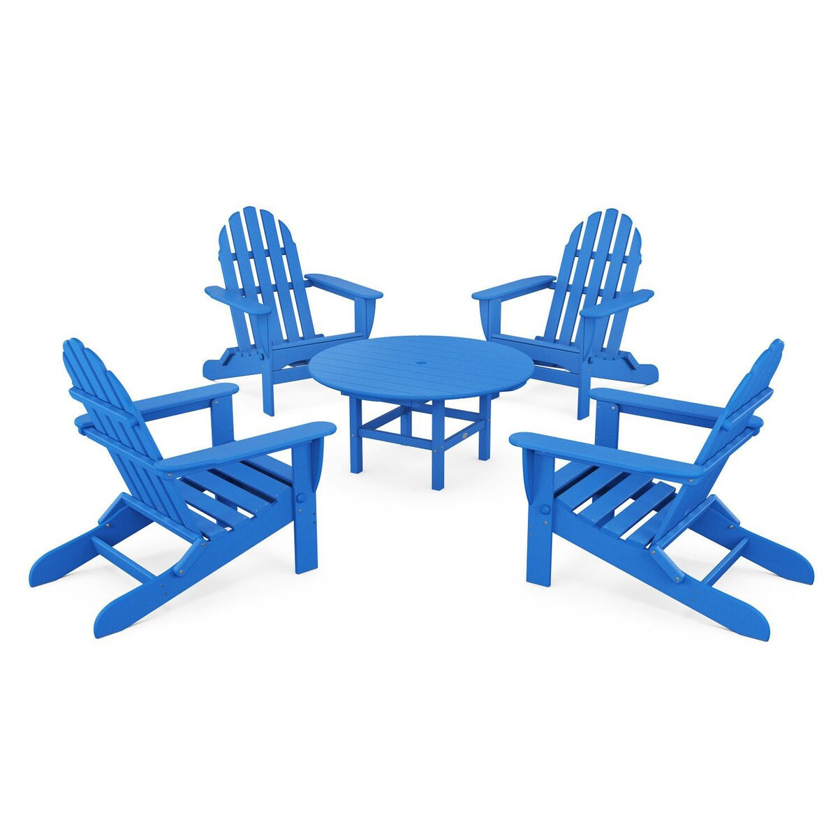 POLYWOOD Classic Adirondack 5 Pc Recycled Plastic Seating Set w/ Folding Chairs in Pacific Blue by - PWS119-1-PB | BBQ Guys