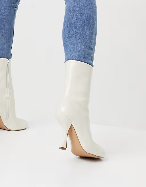 ASOS DESIGN Electric high heeled ankle boots in off white | ASOS (Global)
