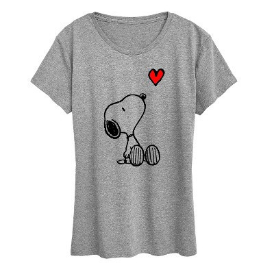 Women's Peanuts Snoopy Red Heart Short Sleeve Graphic T-Shirt - Heather Grey - Small | Target