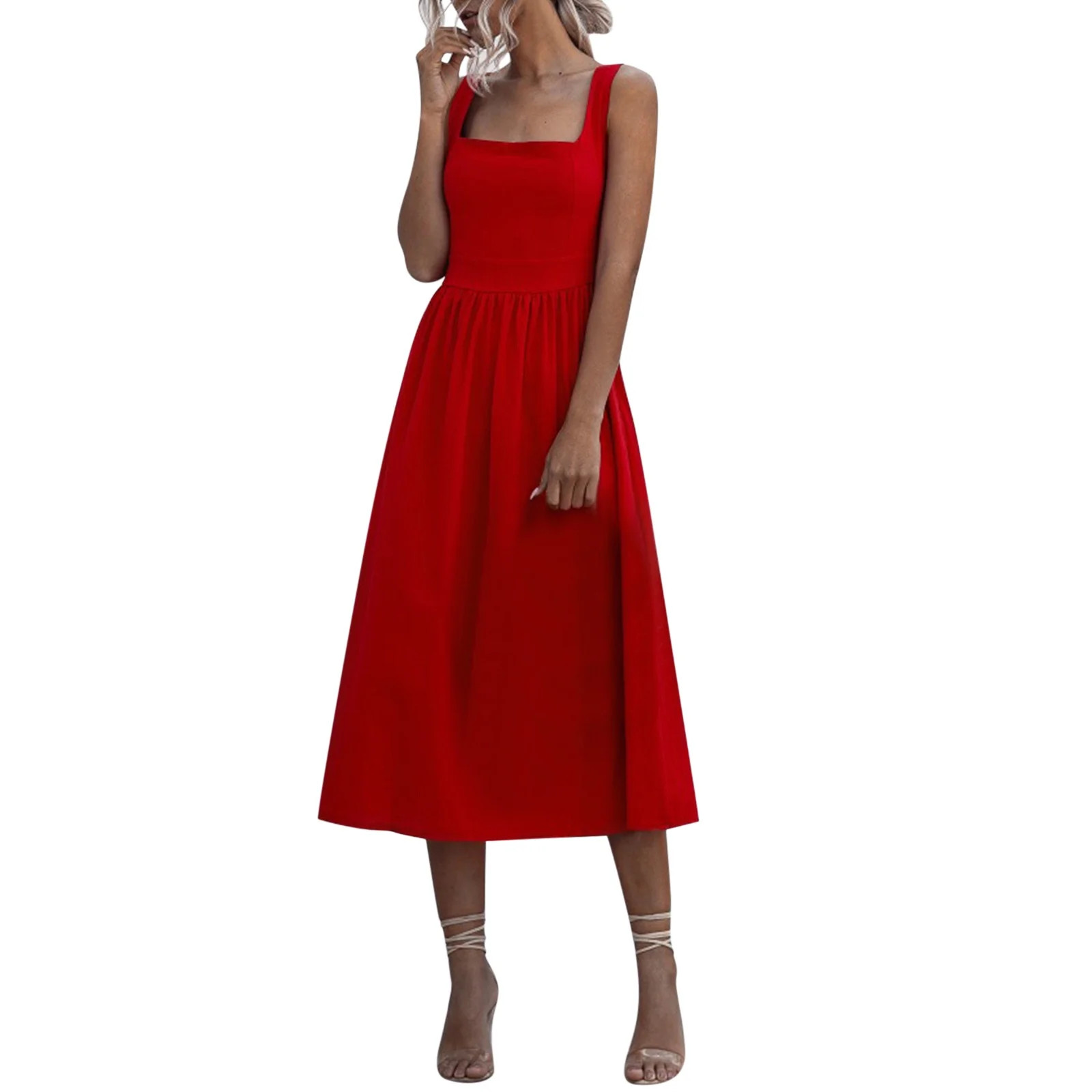 Outfmvch red dress Bodycon Sleeveless Knee Length Club Tank Dress womens dresses fall dresses | Walmart (US)