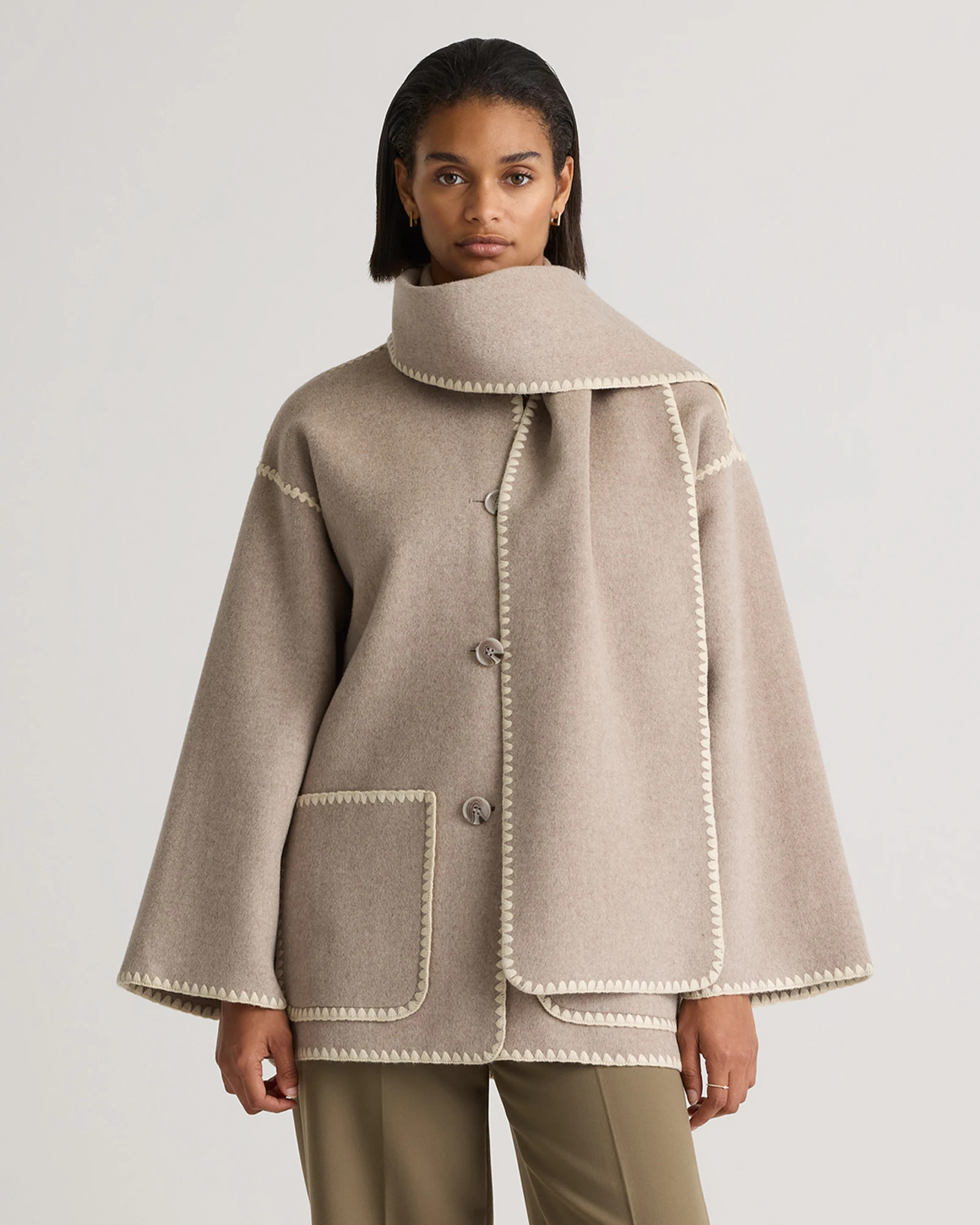 Double-Faced Merino Wool Scarf Coat  in Oat | Quince