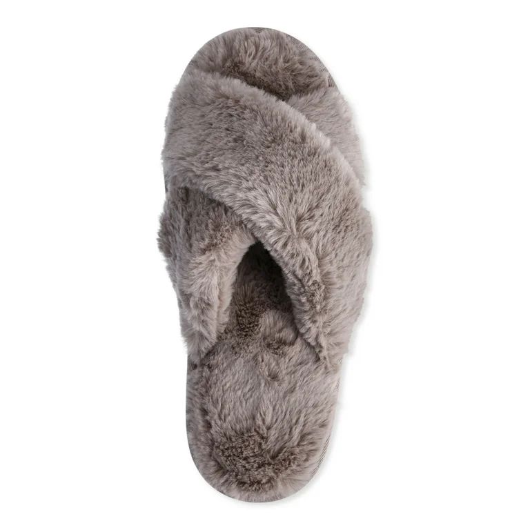 Joyspun Women's Faux Fur Crisscross Slippers, Sizes 6-11 | Walmart (US)