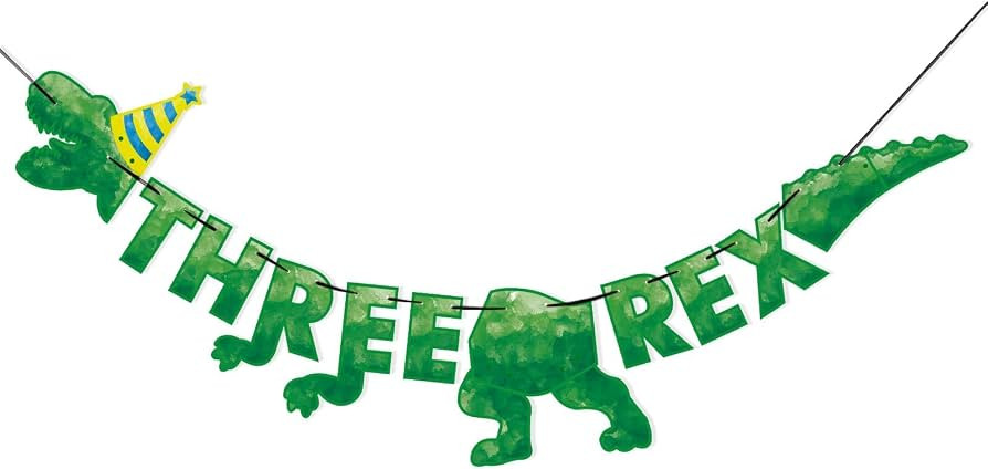 WERNNSAI Watercolor Dinosaur Three Rex Banner - Dinosaur 3rd Birthday Party Decorations for Boys ... | Amazon (US)