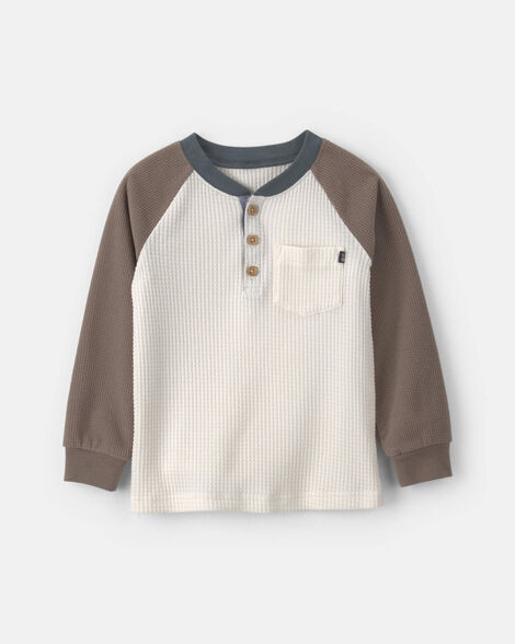 Toddler Boy Waffle-Knit Long-Sleeve Henley T-Shirt - Cream/Brown | Carter's Inc