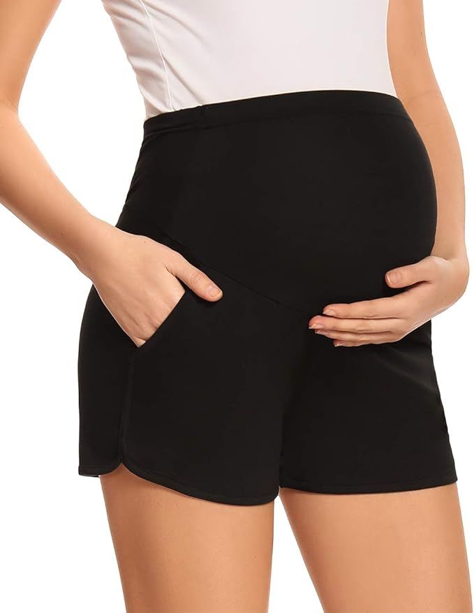 Shen&Qege Women's Maternity Shorts Lounge Stretchy Yoga Pregnancy Shorts High Waist Elastic Short... | Amazon (US)