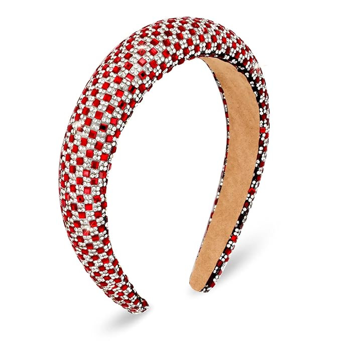 Ondder Red Rhinestone Headband Bling Padded Headband Crystal Fancy Headband for Women Head Band f... | Amazon (US)