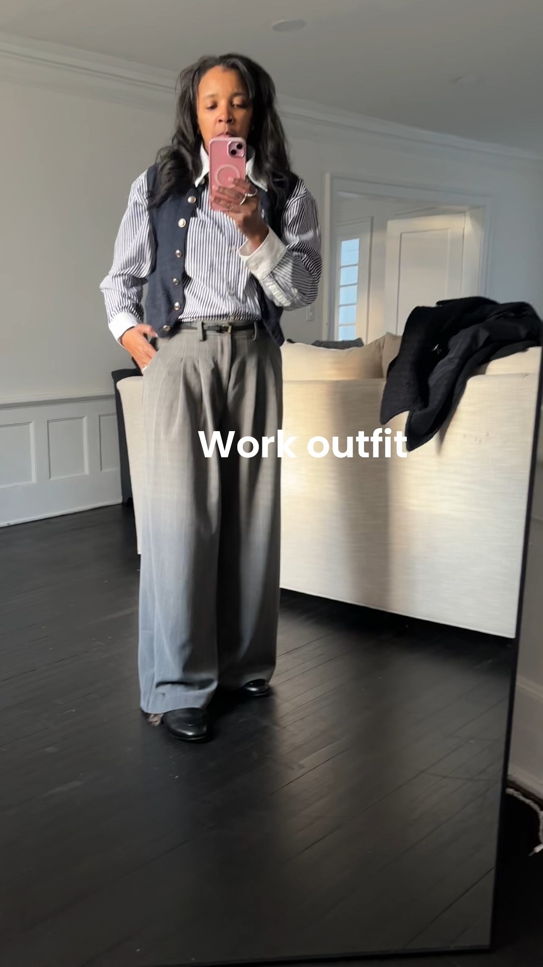 Work outfit winter inspo Anthropologie pants striped shirt elevated style #style #fashion #nyc #outfit 

#LTKootd #LTKOver40 #LTKgrwm