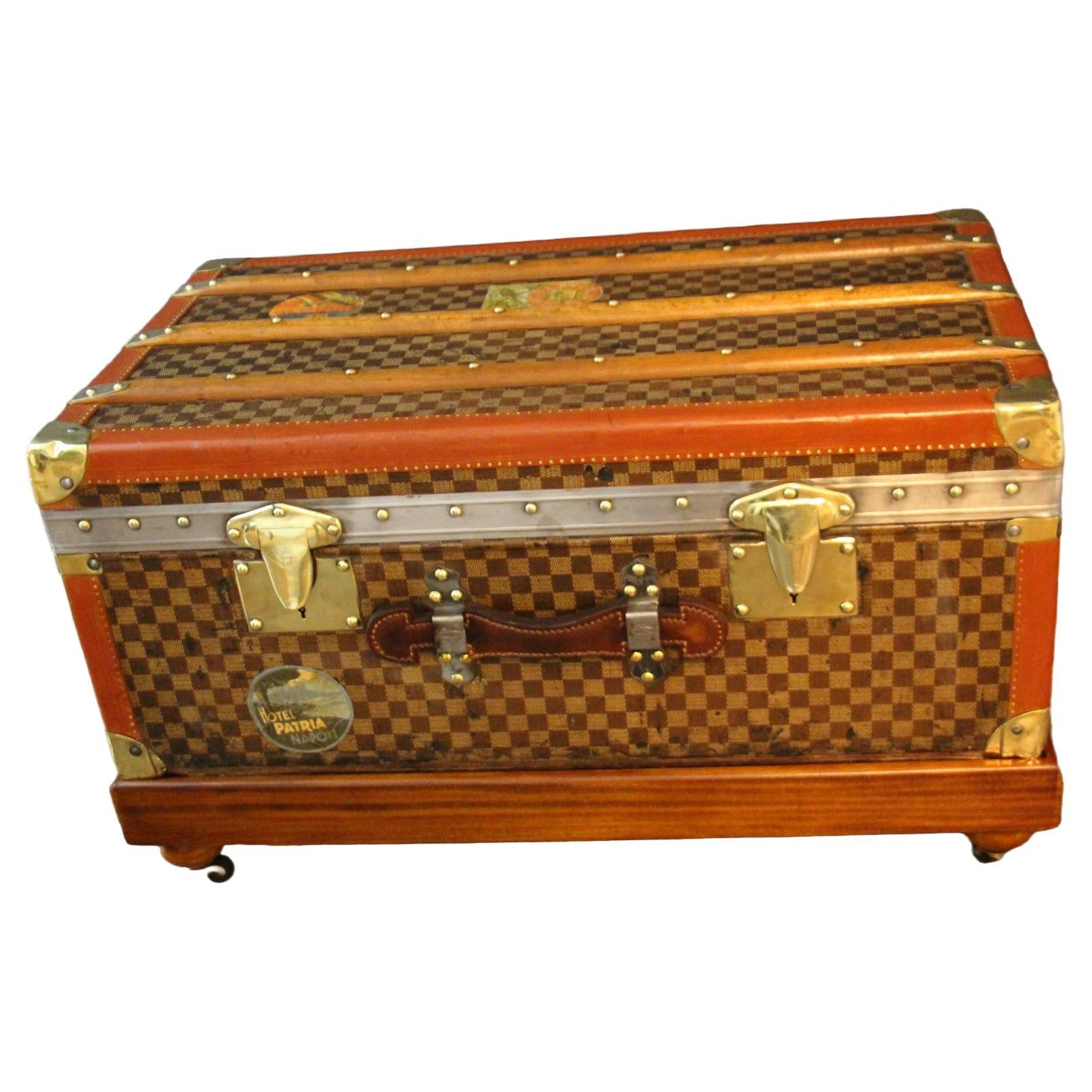 Moynat Trunk with Checkers Pattern, Moynat Steamer Trunk, Moynat Trunk | 1stDibs