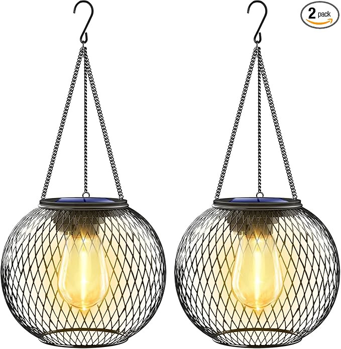 UBright Solar Outdoor Lights Upgraded Hanging Solar Lantern Metal Solar Lights Outdoor Waterproof... | Amazon (US)