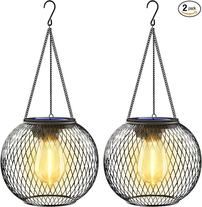 UBright Solar Outdoor Lights Upgraded Hanging Solar Lantern Metal Solar Lights Outdoor Waterproof... | Amazon (US)