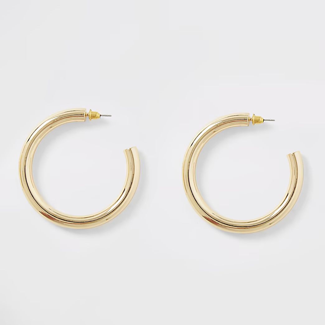 Gold colour chunky hoop earrings | River Island (UK & IE)