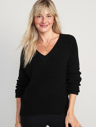 V-Neck Shaker-Stitch Cocoon Sweater for Women | Old Navy (US)