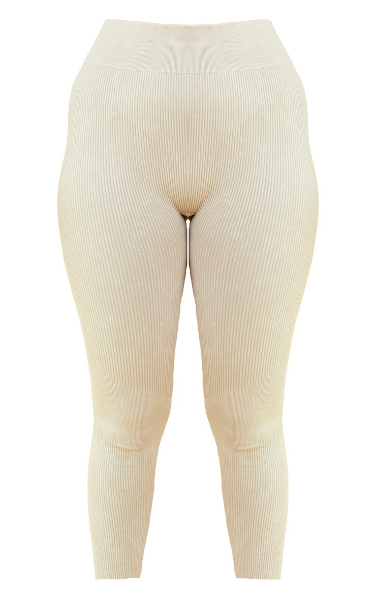 Oatmeal Acid Wash Seamless Soft Rib High Waist Gym Leggings | PrettyLittleThing US