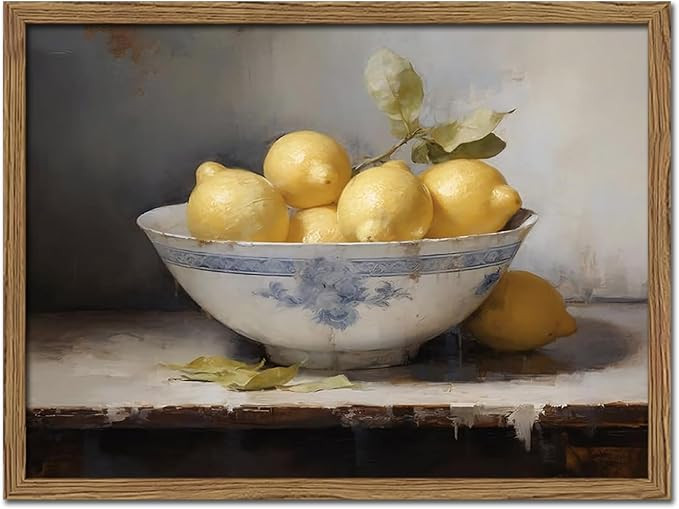 Vintage Lemon Still Life Framed Wall Art for Kitchen, Rustic Farmhouse Lemon Fruit Canvas Wall De... | Amazon (US)