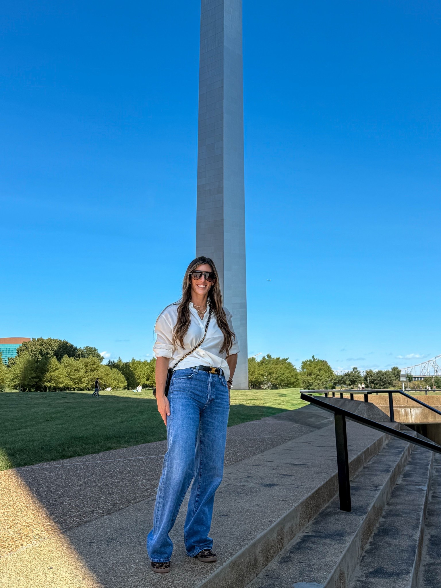 Exploring St. Louis.  A day at the iconic Gateway Arch in classic casual style.

👖 Outfit Details: ivory button-down blouse (tucked + tied), straight-leg high-waisted jeans, black belt, layered gold necklaces, oversized sunglasses, brown sandals, crossbody bag



#StLouisStyle #GatewayArch #WeekendGetaway #TravelOutfit #OOTDinspo #CasualChic #FallTravelStyle #WomensCasualStyle #EffortlessStyle #LTKwomensfashion #LTKtravel #LTKstyletips #LikeToKnowIt

#LTKFamily #LTKTravel #LTKOver40