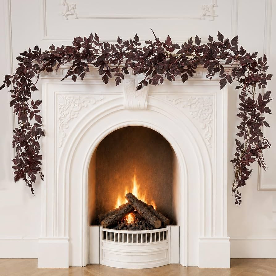 9FT Plum Cimicifuga Seeded Garland,Artificial Fall Leaf Garland for Mantel | Amazon (US)