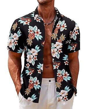 COOFANDY Mens Hawaiian Tropical Shirt Short Sleeve Casual Button Down Floral Summer Beach Shirts ... | Amazon (US)