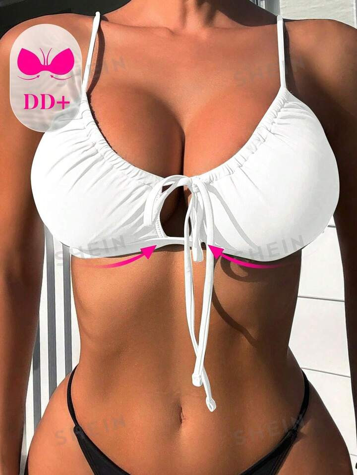 SHEIN DD+ Women's Summer Beach Solid Color Hollow Out Strap Sexy Bikini Top | SHEIN
