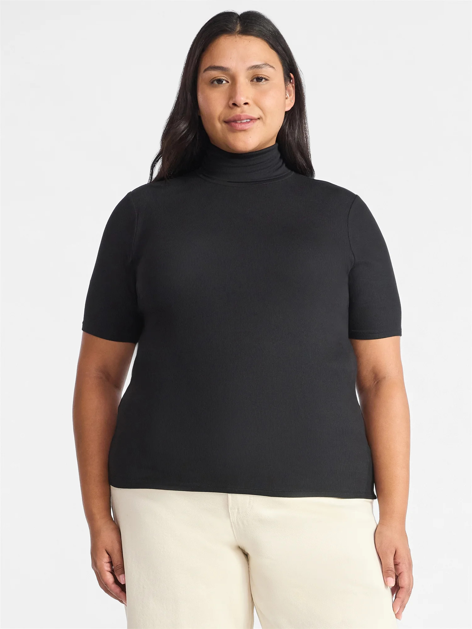 Time and Tru Women's Rib Turtleneck Top with Short Sleeves, Sizes XS-XXXL | Walmart (US)